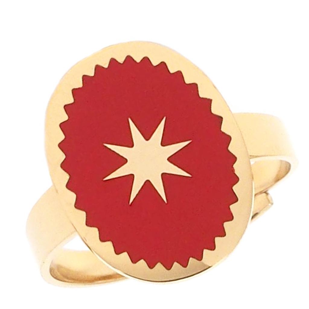 Les Trésors De Lily [Q0737] - Golden Red 'Boho' Steel Designer Ring - 16x12 Mm