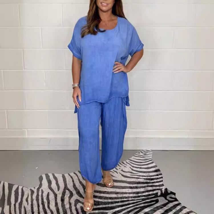 Women's Fashionable Casual Loose-fitting Plus-size Short-sleeved Set