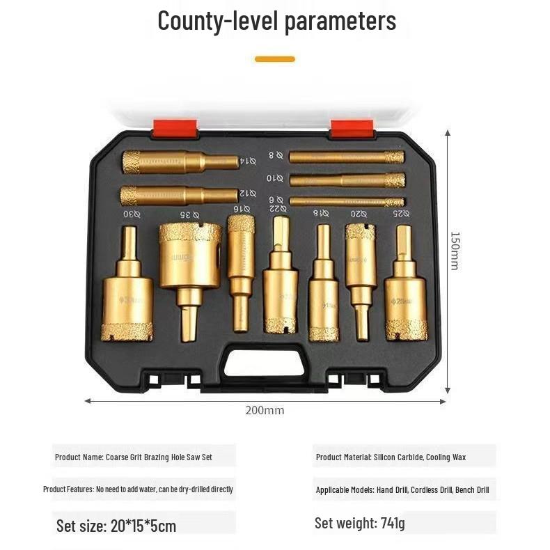 12-Piece Dry Drill Hole Saw Set for Granite, Marble, Porcelain, Vitrified Tile, Ceramic, and Stone