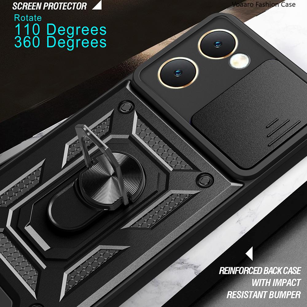 Slide Lens Armor Funda for Vivo Y03 Y18E 4G Y28S 5G Global Case Magnetic Rotate Ring Stand Cover for Vivo Y18 Russia India Case