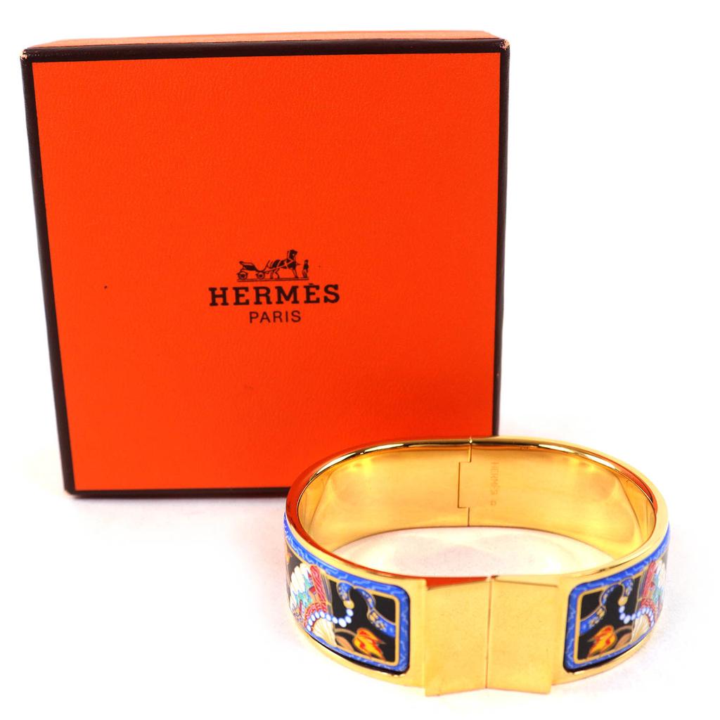 Great HERMES bracelet Location Enamel GM Fan pattern cloisonne bangle Women Used