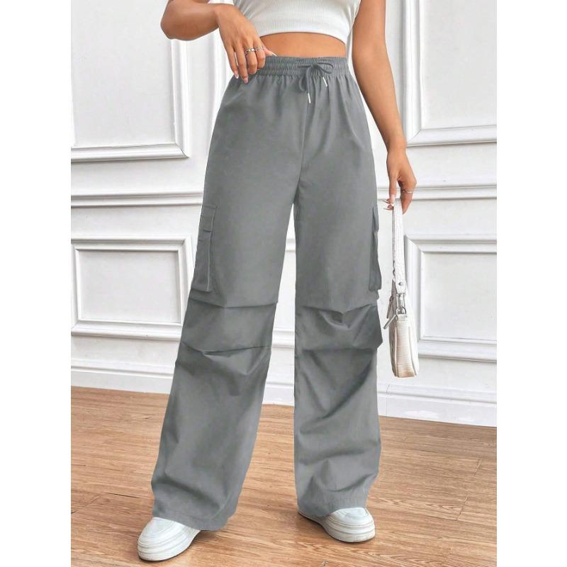 

YYFS Женская мода повседневные однотонные принтованные брюки с высокой талией брюки и капри XL серый