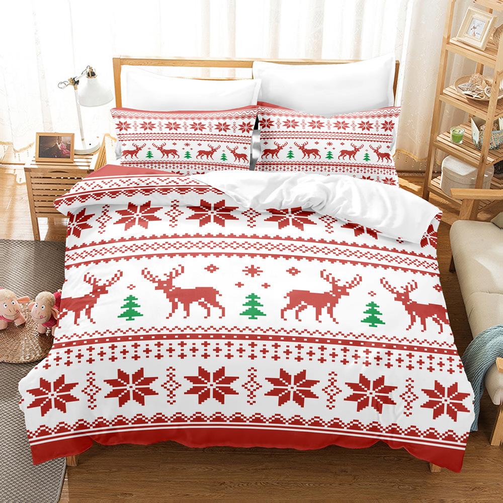 

Christmas 3D Digital Printing Three-Piece Set, Bedding Kit, Christmas Knitting cover 90 * 190 and 50 * 75 * 1