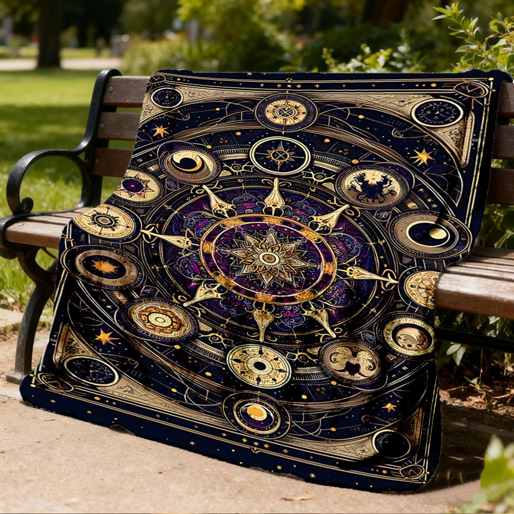 1pc Astrology Symbols Mandala Throw Blanket Polyester Fiber, Lightweight Flannel, Soft & Warm, All Season Use for Outdoor, Camping