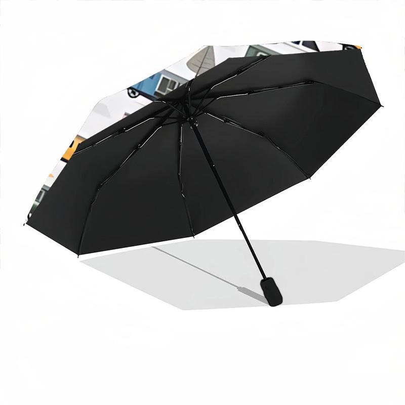 1pc Trains Trees Fashionable Automatic Opening/Closing Folding Umbrella with 8 Bones, Windproof Portable, Daily Use188