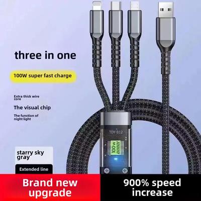 100W Transparentes 3-in-1 Super-Schnellladekabel mit Licht für Huawei, Apple und Android