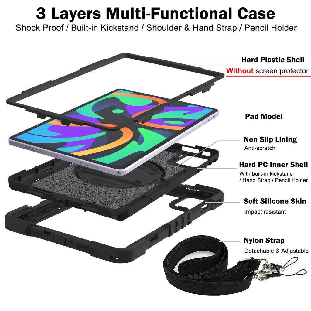Funda Tablet Case for Lenovo Tab M11 TB330FU TB331FC XiaoXin Pad 11inch 2024 Kids Safe Silicone Tablet Cover with Shoulder Strap