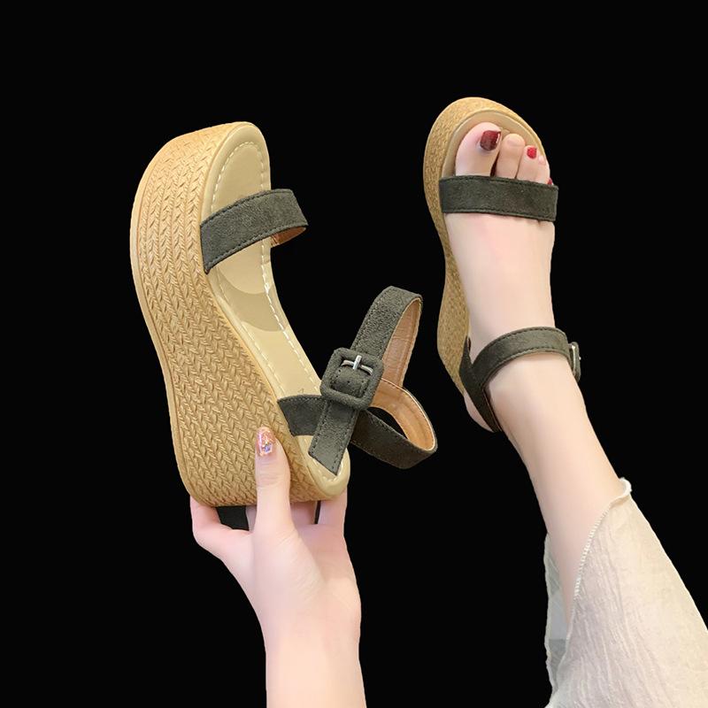 Korean Version of Sandals Female Summer Fairy Style High Heel Wedge Heel Muffin Thick Sole Word with Roman Shoes Female