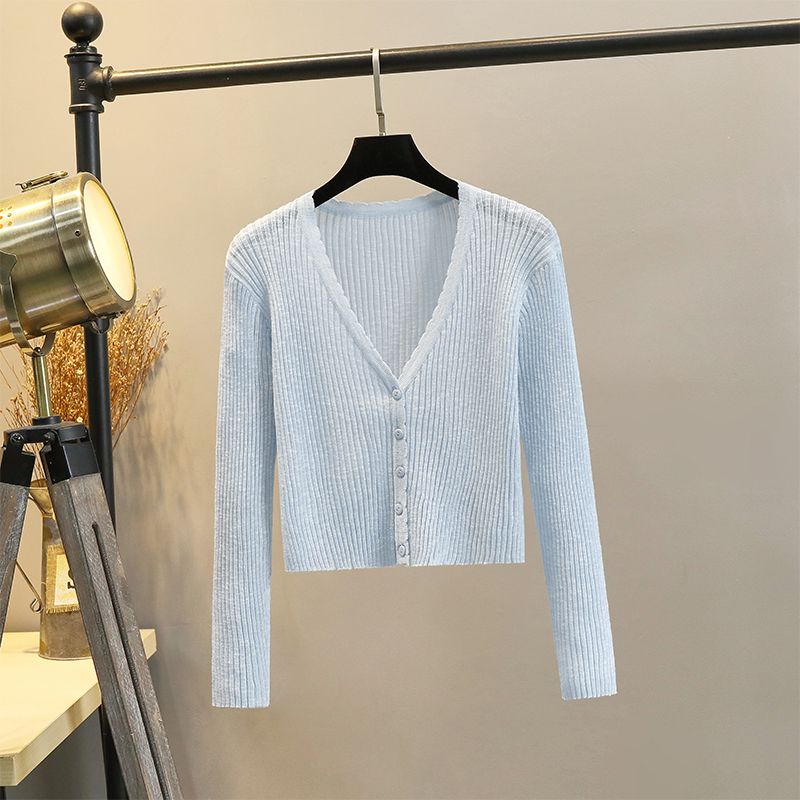 

Кардиган из ледяного шелка Белый V-образный вырез Короткое пальто Одежда для защиты от солнца Blue -5-grain buckle state 2XL