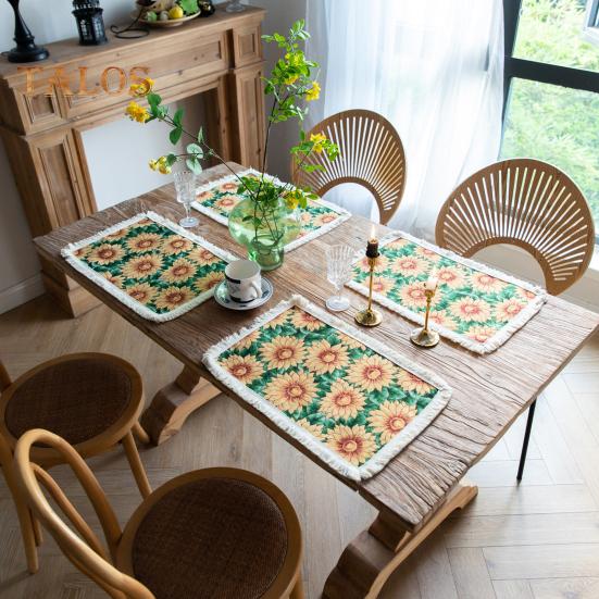 Tassel Placemat Pastoral Style Flower Oil Painting Aesthetical Round Shape Parties Weddings Banquets Table Decoration Dinner Mat