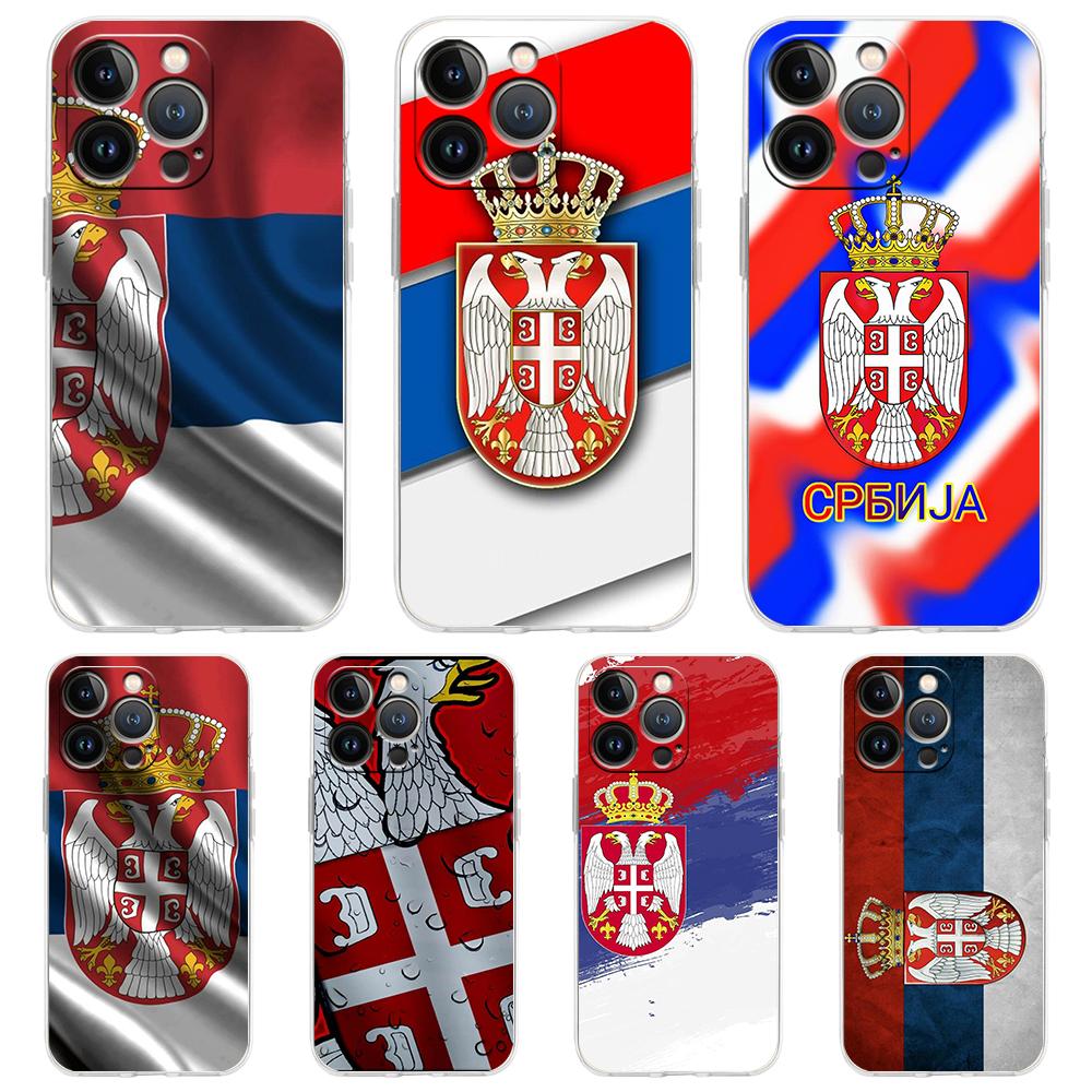 Soft TPU Transparent Phone Case Cover for iPhone 16 15 14 13 12 11 Pro Max XR 8 7 Plus XR Shockproof Shell Serbia Flag Pattern