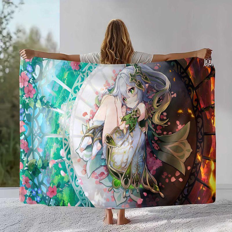 Classic Game Genshin Impact Cartoon Flannel Blanket,Ultra Soft Warm Plush Throw for Home Bedroom Bed Sofa Cover Office Camping