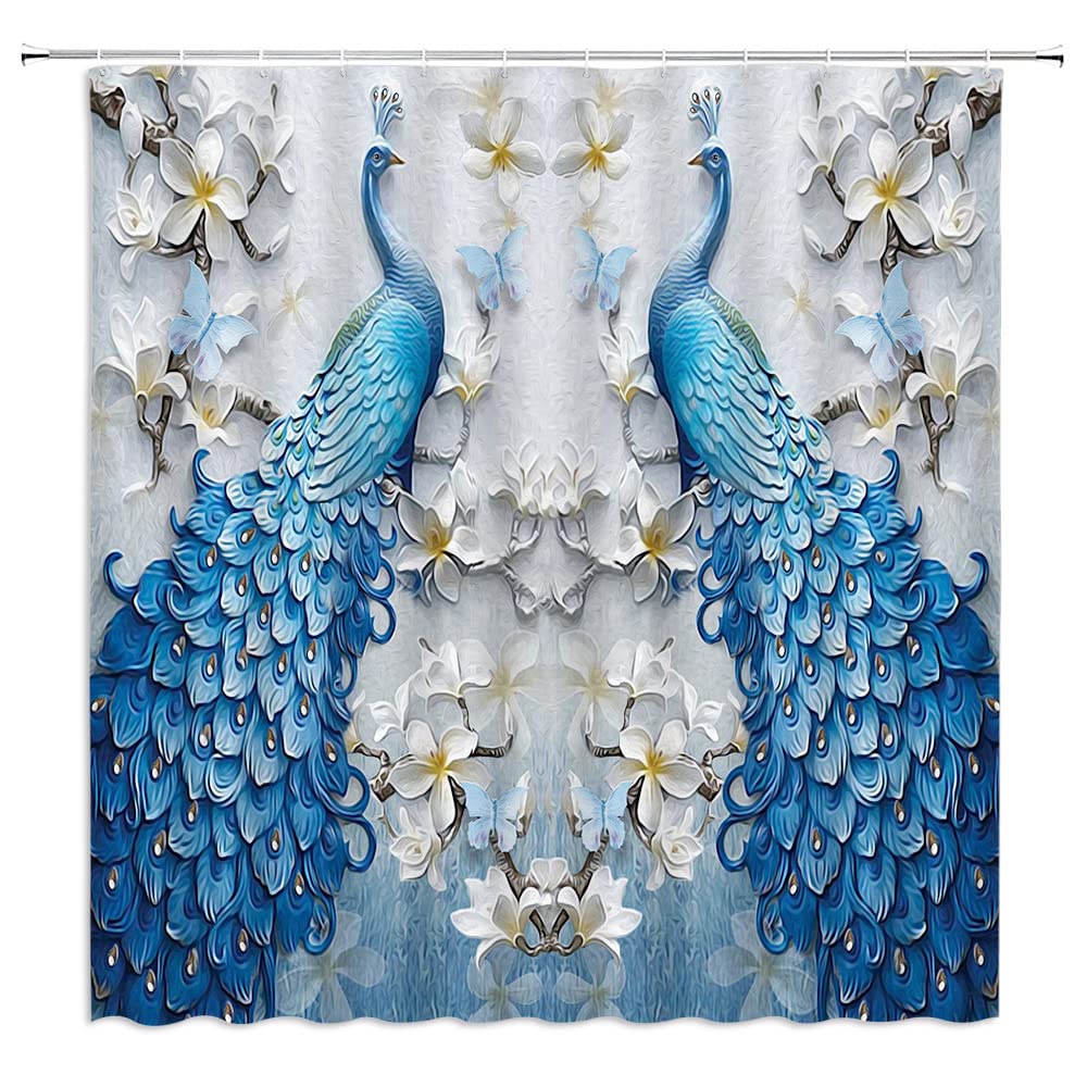 Tende da Doccia in Tessuto Impermeabile con Fiori Vintage Disegnati a Mano per Bagno, Tende da Bagno con Magnolie Decorazione Vasca da Bagno con Ganci