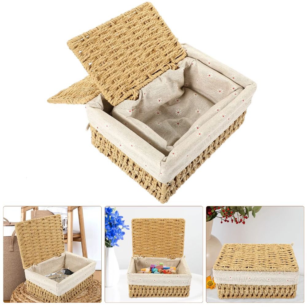 Hand Woven Laundry Hamper Bohemia Storage Basket Rustic Wicker Storage Baskets Desk Decoration
