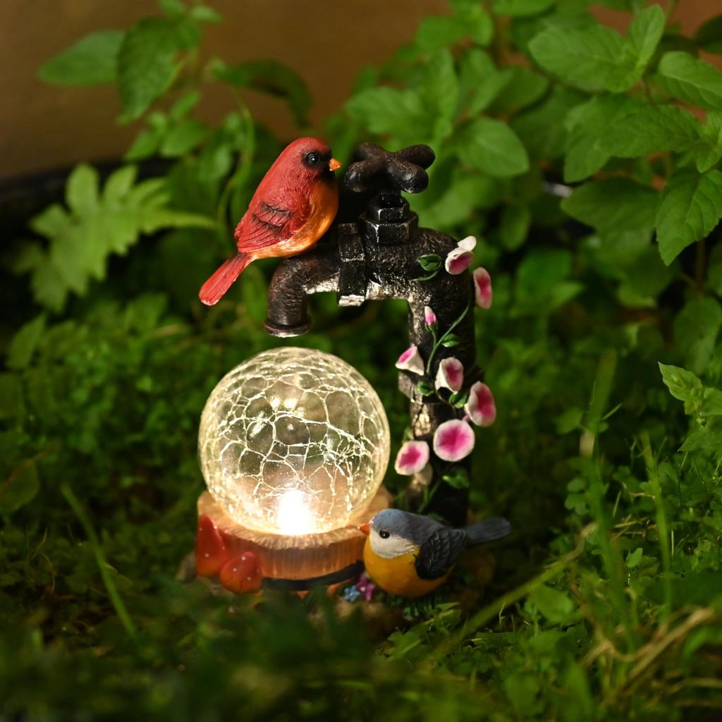 Valery Madelyn Gartendekoration, Niedliches Vogel-Trinkloch, Gartenlicht, Tierfigur für den Außenbereich mit Solarenergie, Gartendekoration, Außendekoration, Mot