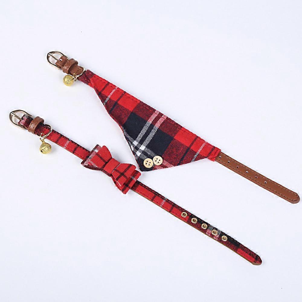 3 Piece Bowtie Dog Collar And Leash Set, Adjustable Plaid Dog Bowtie Collar Set