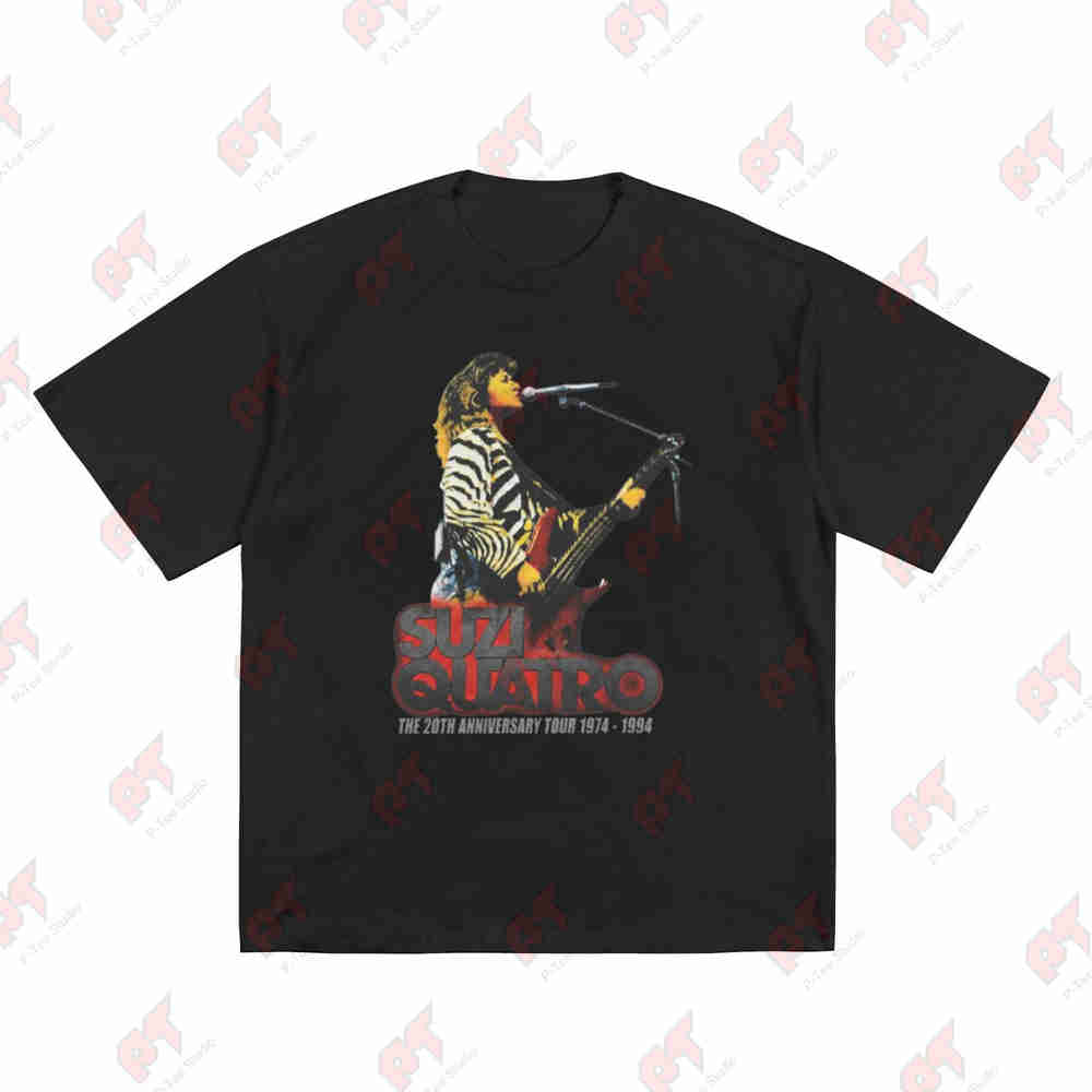 Vintage 90s Suzi Quatro 20th Anniversary 1994 The Pleasure Seekers American Music Detroit Bassist Rock Short Sleeve Tee 100% Cot