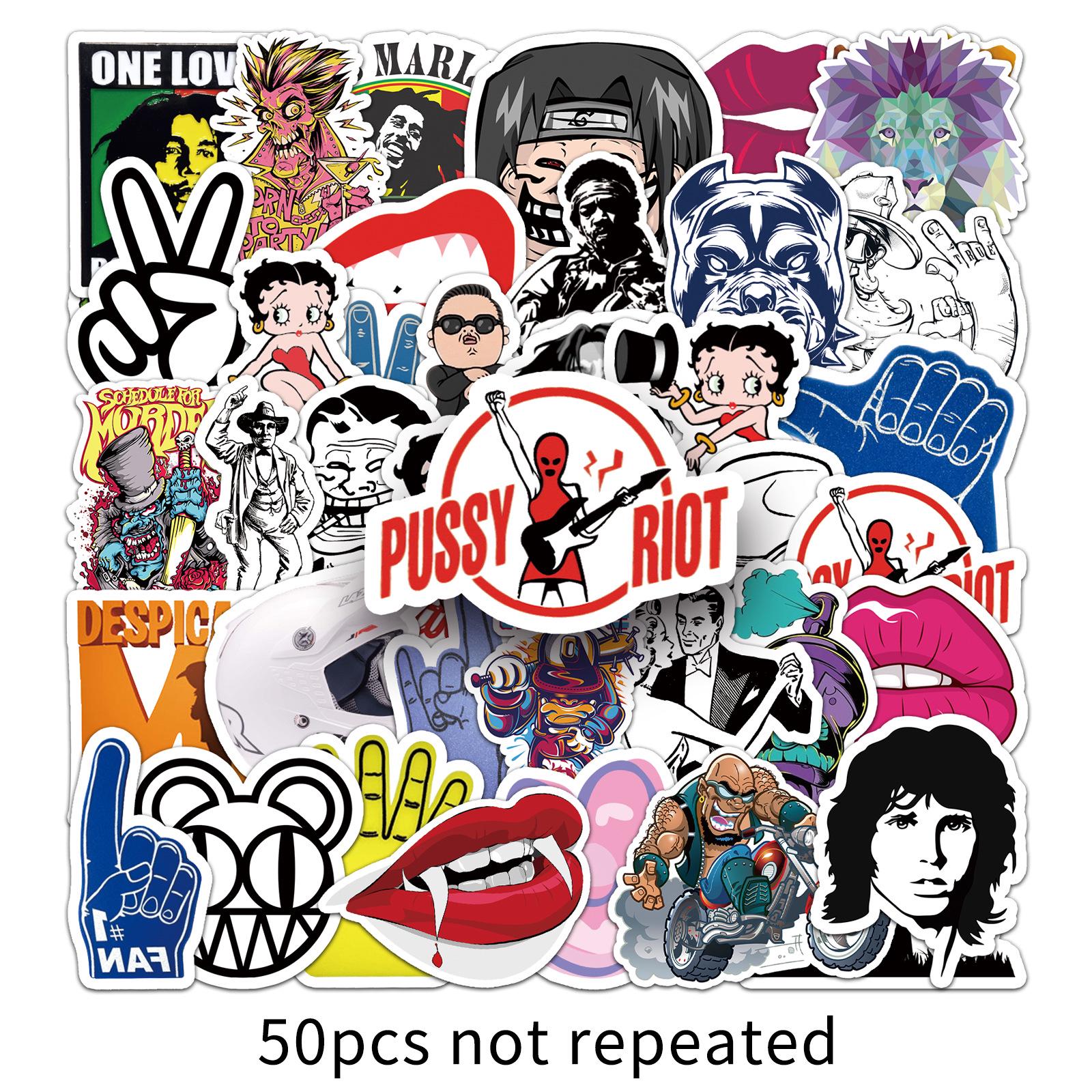 50 Personalized Waterproof Rock Stickers: Trendy Cartoon Designs for Cars and Journals