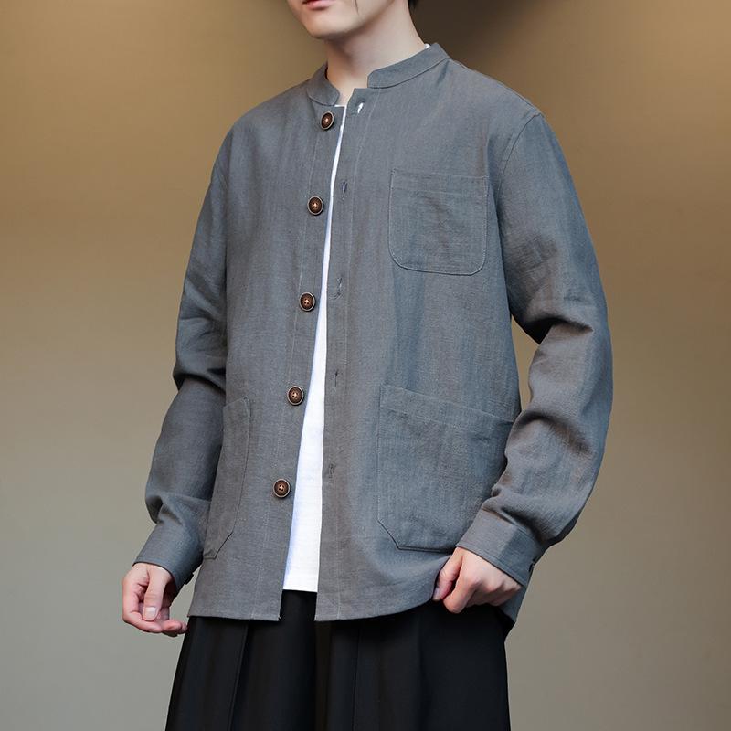 Men's Chinese-Style Linen Shirt: Loose, Plus Size, Spring/Autumn Casual Hanfu Jacket