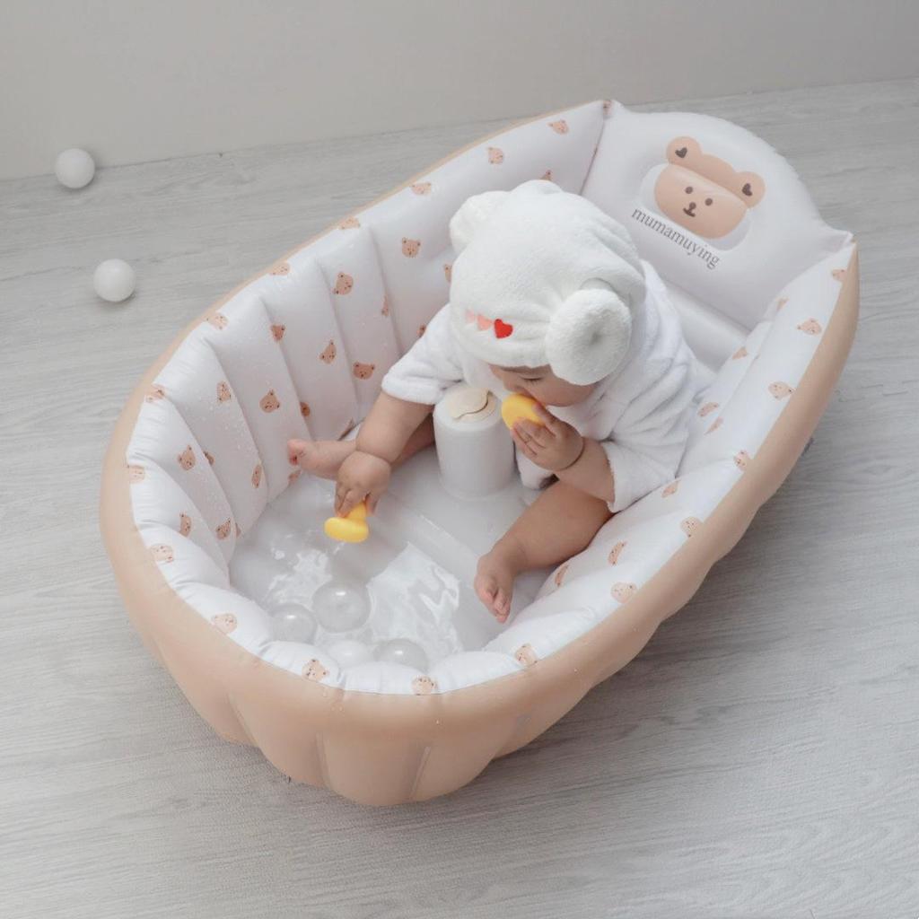 Cartoon Bear Inflatable Baby Bath Tub: Portable Infant Bathtub for Bathing and Playtime