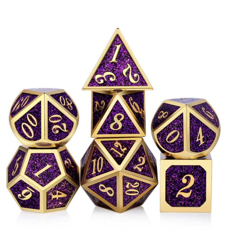 

Набір кубиків DND, Кубики для Dungeons and Dragons з металевим набором кубиків D20 для кубиків D і D або рольових RPG настільних ігор MTG, Shadowrun Pathfinder фіолетовий/золотий