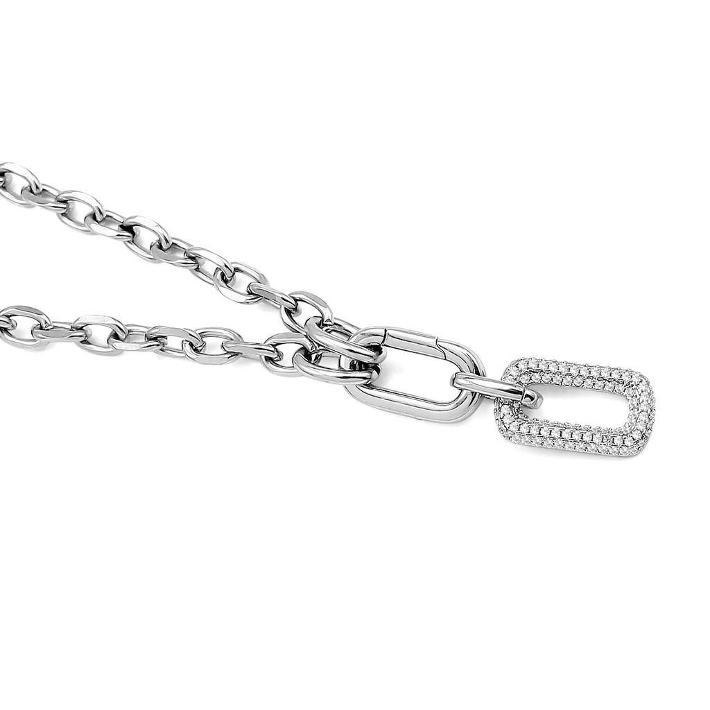 Fashion Luxury Silver Plated Chain Gold Silver Clasp Diamond Pendant Paper Clip Necklace with Zirconia Women Jewelry