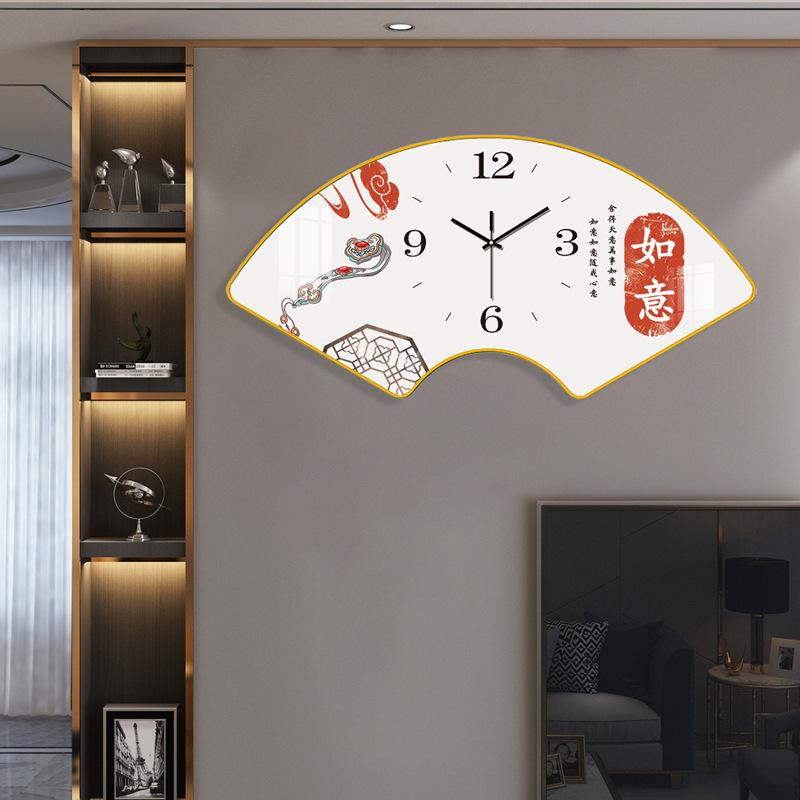 Fan Shape Wall Clock with Calendar Chinese Knot No Punching