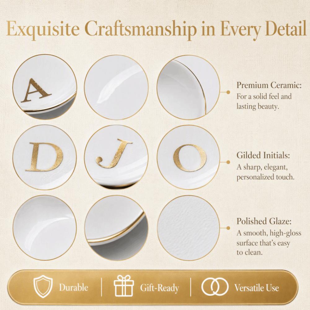 Gold Rim Monogram Letter Ring Dish A-Z Decorative Ring Holder Plate Blogger's Recommendation