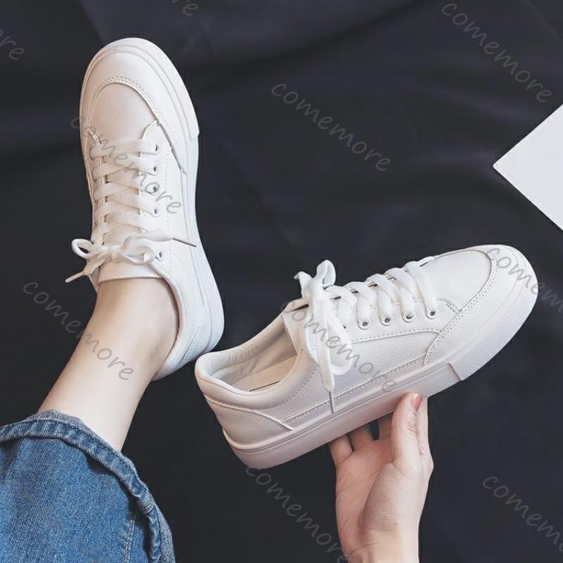 Fashion Comemore White Women's Sneakers 2025 Spring Autumn Lace-Up Casual Platform Leather Sports Shoes Students Flat Bottom Board Shoe