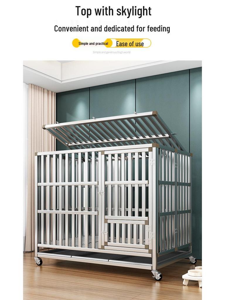Foldable Stainless Steel Dog Cage with Toilet for Large, Medium, Small Dogs - Indoor Home Pet Kennel for Golden Retrievers & Teddies