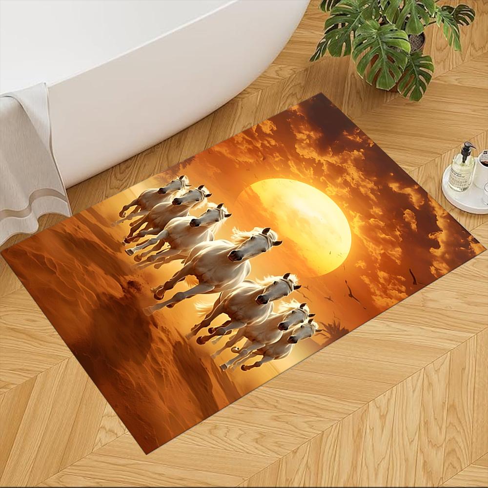 Sunset Horses Running Wild Non-Slip Home Carpet Design for Office Decor Living Room Gift