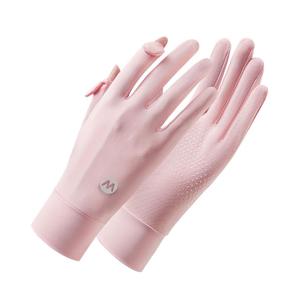 Upf50+ Ice Feeling Sun Gloves Anti-Slip Cycling Unisex Summer Driving Gloves Original Yarn розовый