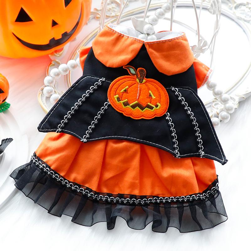 Pet Spring and Autumn Pumpkin Dress Cat Princess Dress Maid Dress Halloween Small Dog Pet Puppy Dog Dresses Christmas Clothes