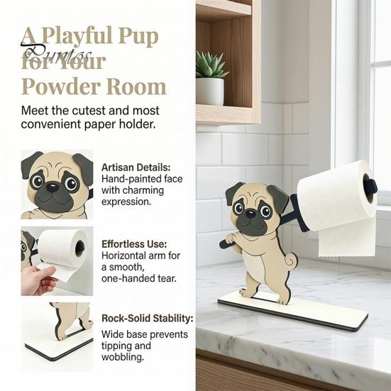 Decorative Kitchen Paper Organizer Funny Animals Wooden Toilet Holder, 3D Animal Bathroom Decor, Cute Cartoon Vertical Countertop Roll Stand