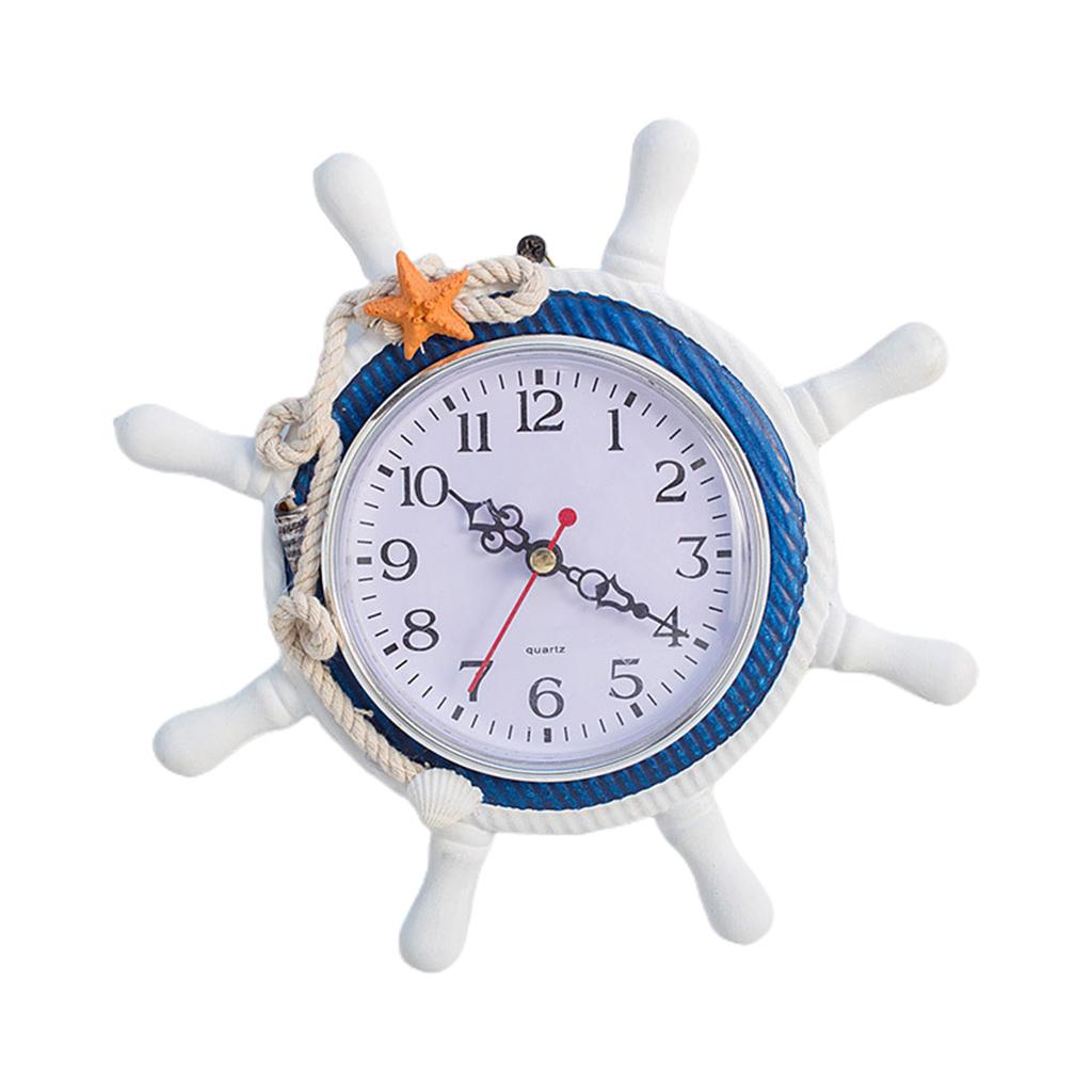 Mediterranean Style Wooden Wall Clock Retro Rudder Ship Wheel Round Hanging Time Clock Farmhouse Home Nautical Decor