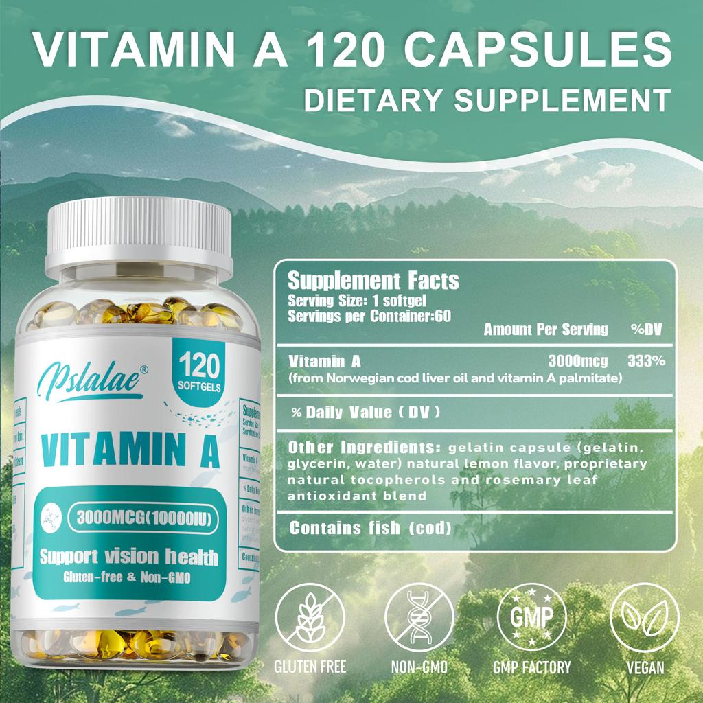 Pslalae Vitamin A Komplex Weichkapseln: Gesunde Sehkraft, allgemeine Gesundheit erhalten, vegan, GVO-frei.
