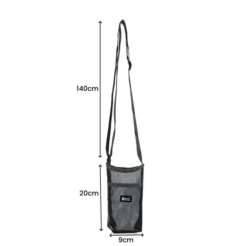 Vannflaskedekselposepose med justerbare stropper Mesh vannposeholder Skulderrem Svart flaskebærerisolasjonsveske