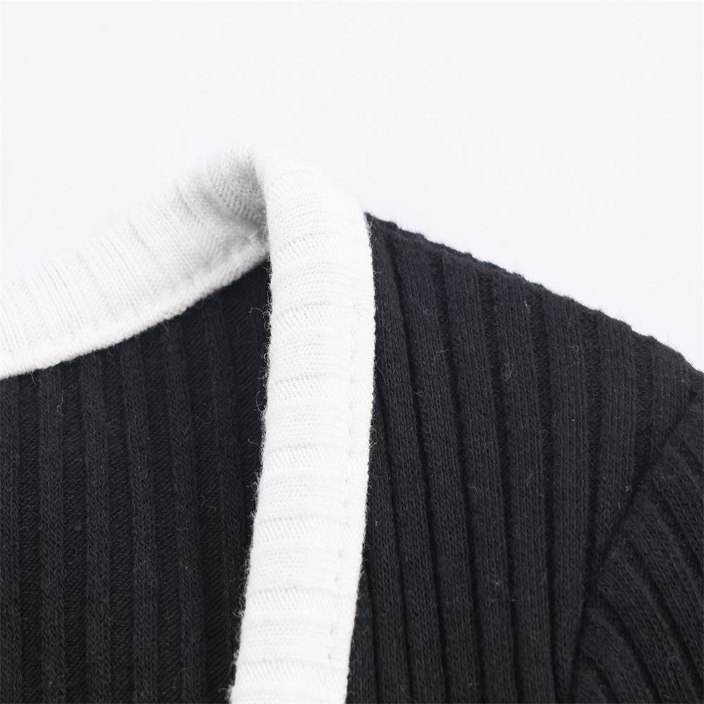 Autumn V-neck Color Block Flare Sleeve Knit Cardigan