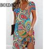 Sommerkleid für Damen Vintage V-Ausschnitt Kurzarm Locker Casual Retro 3D-Druck Modekleider für Damen Vestidos Sommerkleid