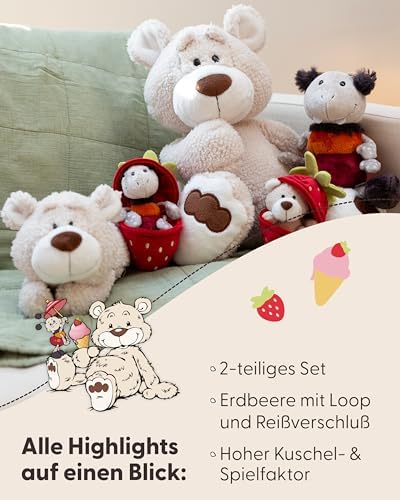 NICI Kuschelbär Bendix 13cm Grüner Erdbeerbär Kuscheltier Schlüsselanhänger Kuscheltier 49435