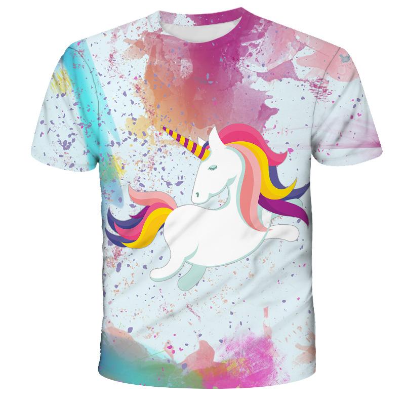 Sommer Rosa Unicorn 3D T-skjorte for barn Tenåringer Klær Baby tegneserier Anime Populært trykk T-skjorter Klær til jente T-skjorte