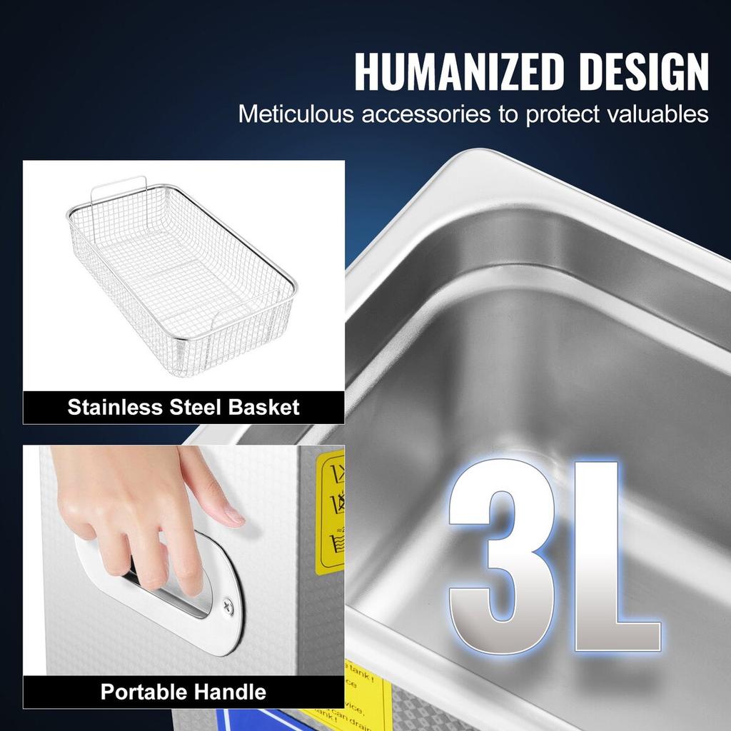 3L Ultrasonic Cleaner Machine Stainless Steel Ultrasonic Cleaning Machine Digital Heater Timer Jewelry Cleaning for Commercial Personal Home Use(3L)