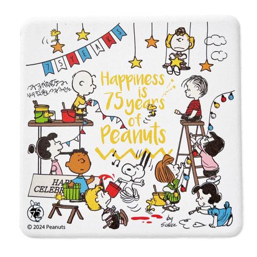 Peanuts" 75th Anniversary Snoopy Absorbent Ceramic Coaster (Cork Backing) 10cm Character Goods Tableware Celebration 626509