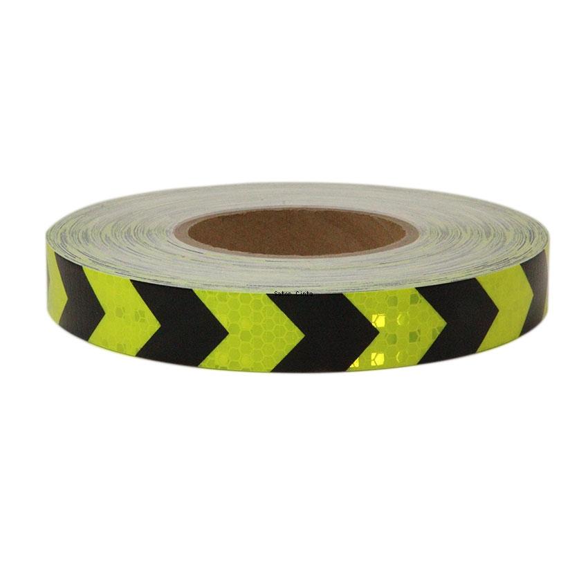 25mm*10m Fluorescent Black Arrow Reflective Bicycle Stickers High Visibility Conspicuity Hazard Caution Reflector Tape For Truck