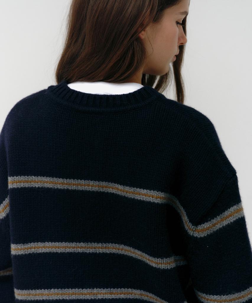 OSTKAKA Wool Blended Stripe Pullover Navy
