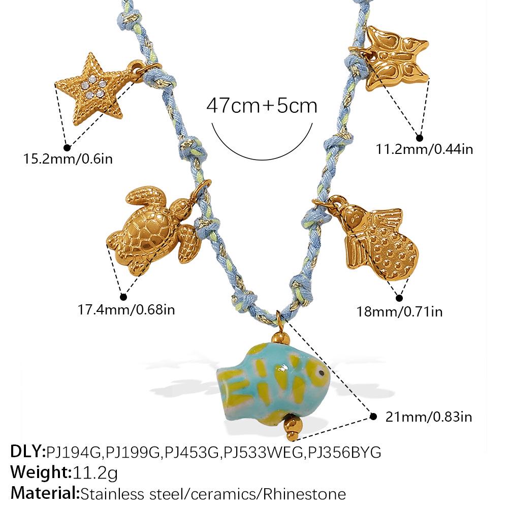 DIY Strandstil Buntes Seil Halsketten- & Armband-Set mit Meeres-Serie Edelstahl-Anhänger