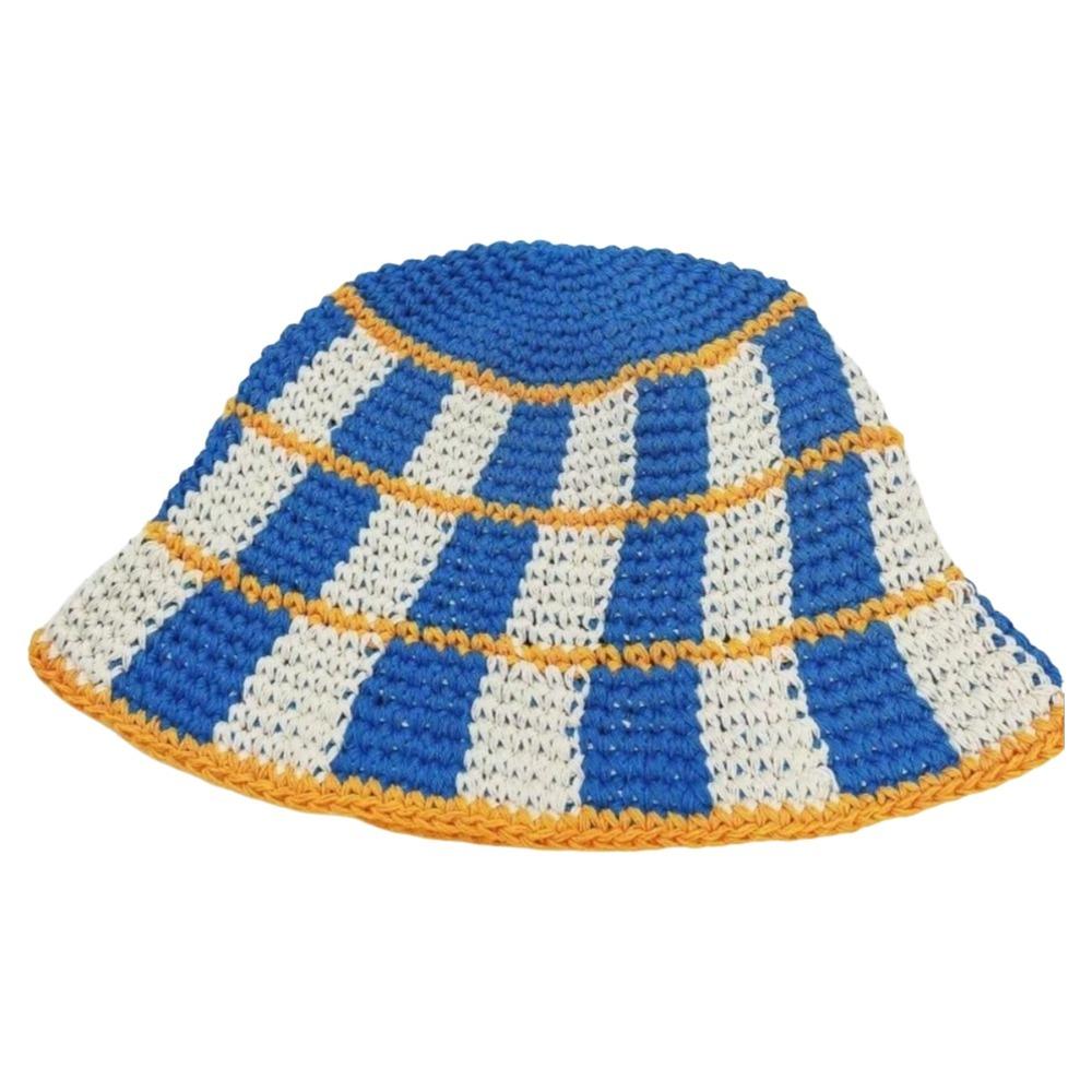 Crochet Striped Bucket Hat Thermal Panama Hat Casual Cold Cap Beach