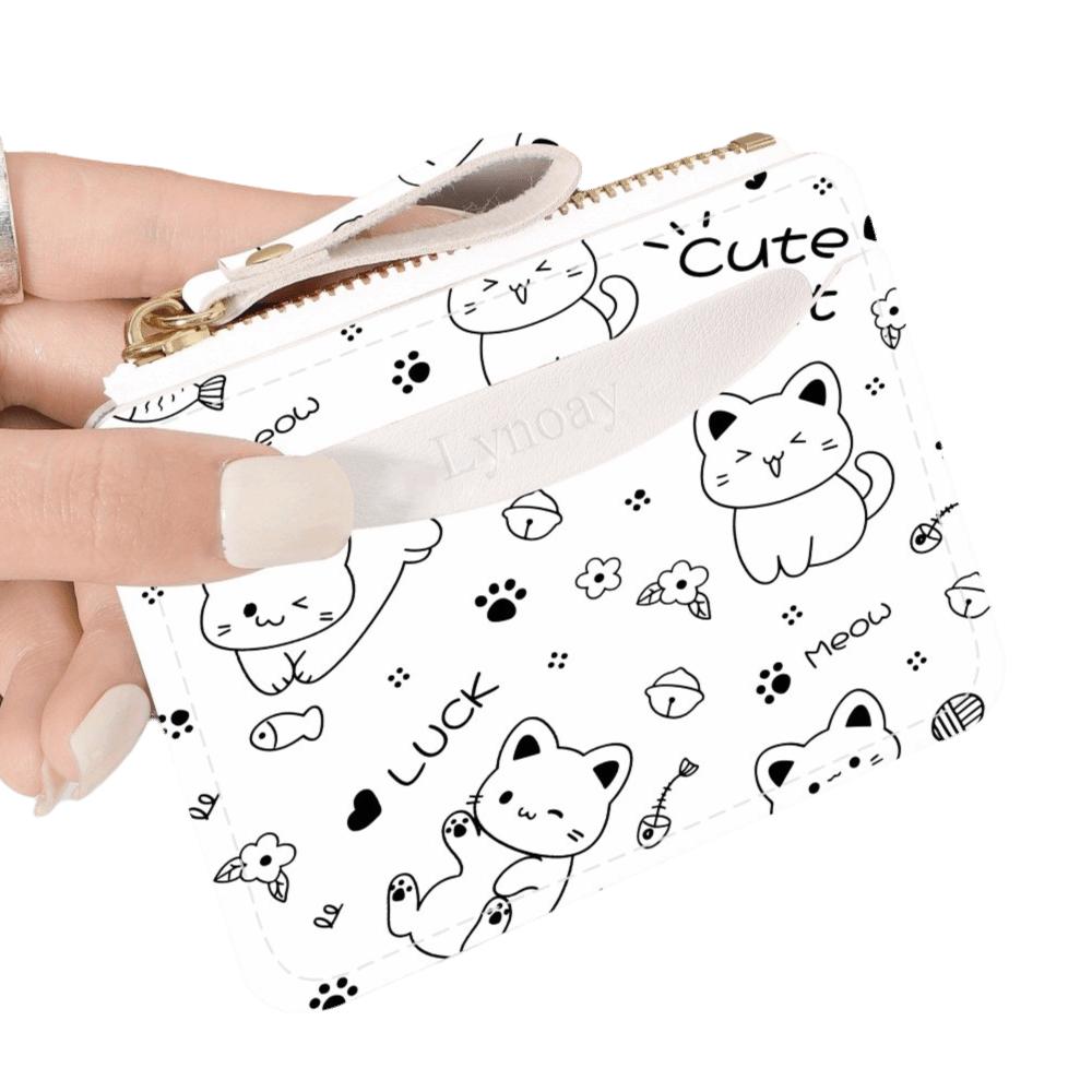 

Portable PVC Credit Card Holder Cartoon Cat Multi-card Slot Zipper Wallet Ultra-thin Lightweight Coin Purse for Women Girls чёрный