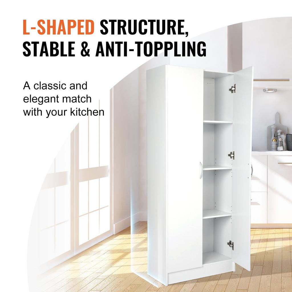 VEVOR Kitchen Pantry Cabinet, 60" Tall Food Pantry Storage Cabinet, 110LBS Freestanding Storage Cabinet Cupboard with 3 Shelves(2 Adjustable)