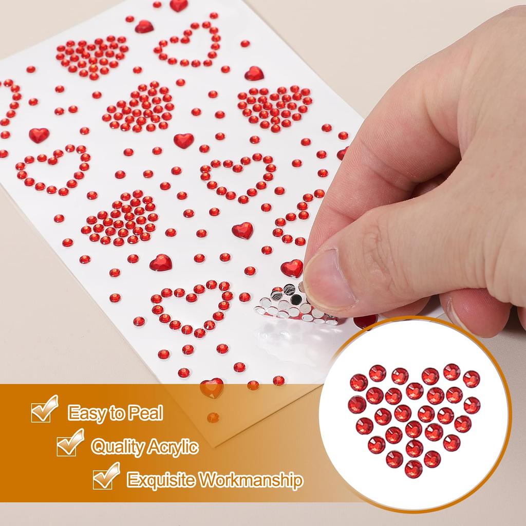 PATIKIL 6 Sheets Heart Face Gem Self-Adhesive Hair Gem Stickers Face Stickers for Women Eye Hair Body Festival Makeup Rave Accessories AB Colors